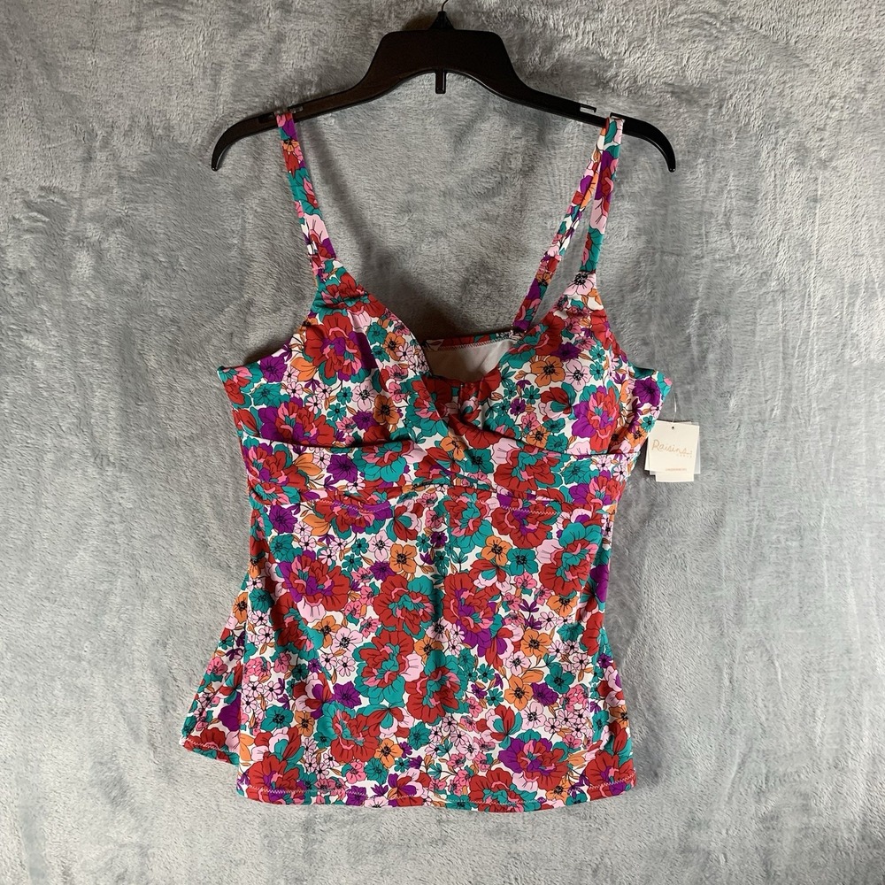 Raisins Women's Swimsuit 18W Tankini Top Aries Underwire Red Floral Swim NWT